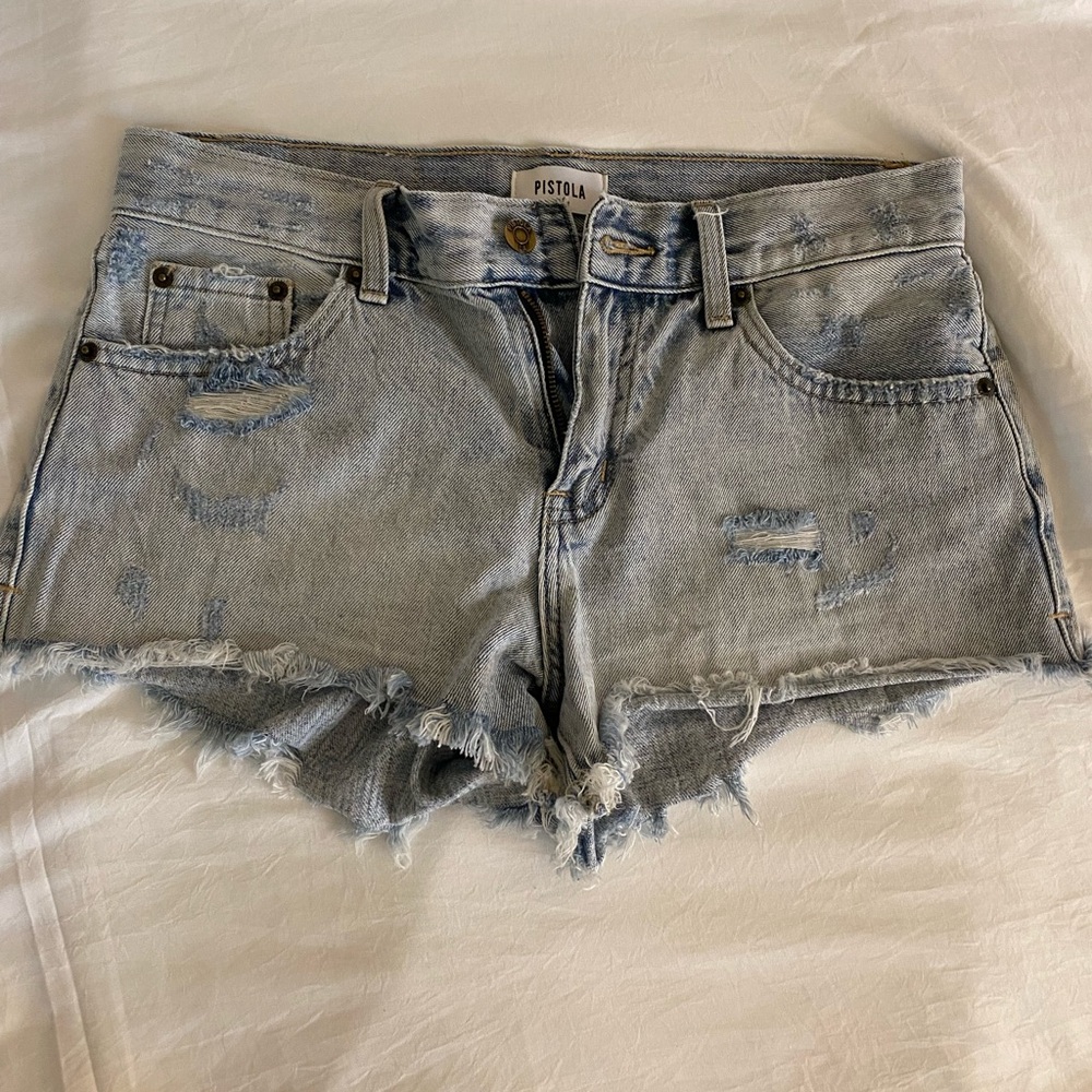 Pistola Light Blue Distressed Jean Shorts